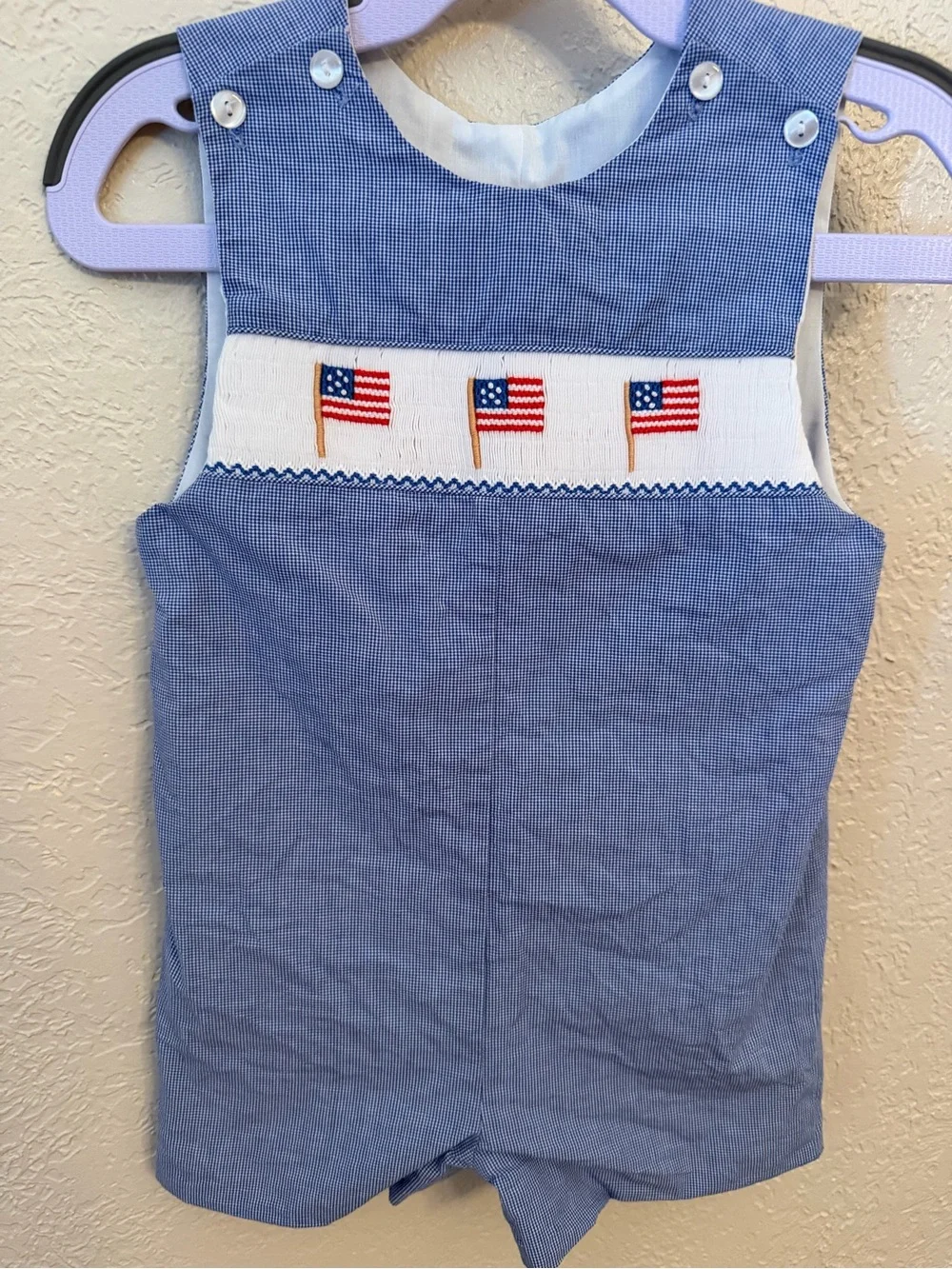 Edgehill Collection Blue Smocked Flag One-Piece Romper